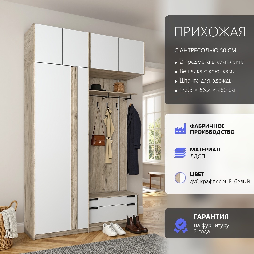 RoomSet Прихожая №106 белый лдсп 173,8*230*56,2
