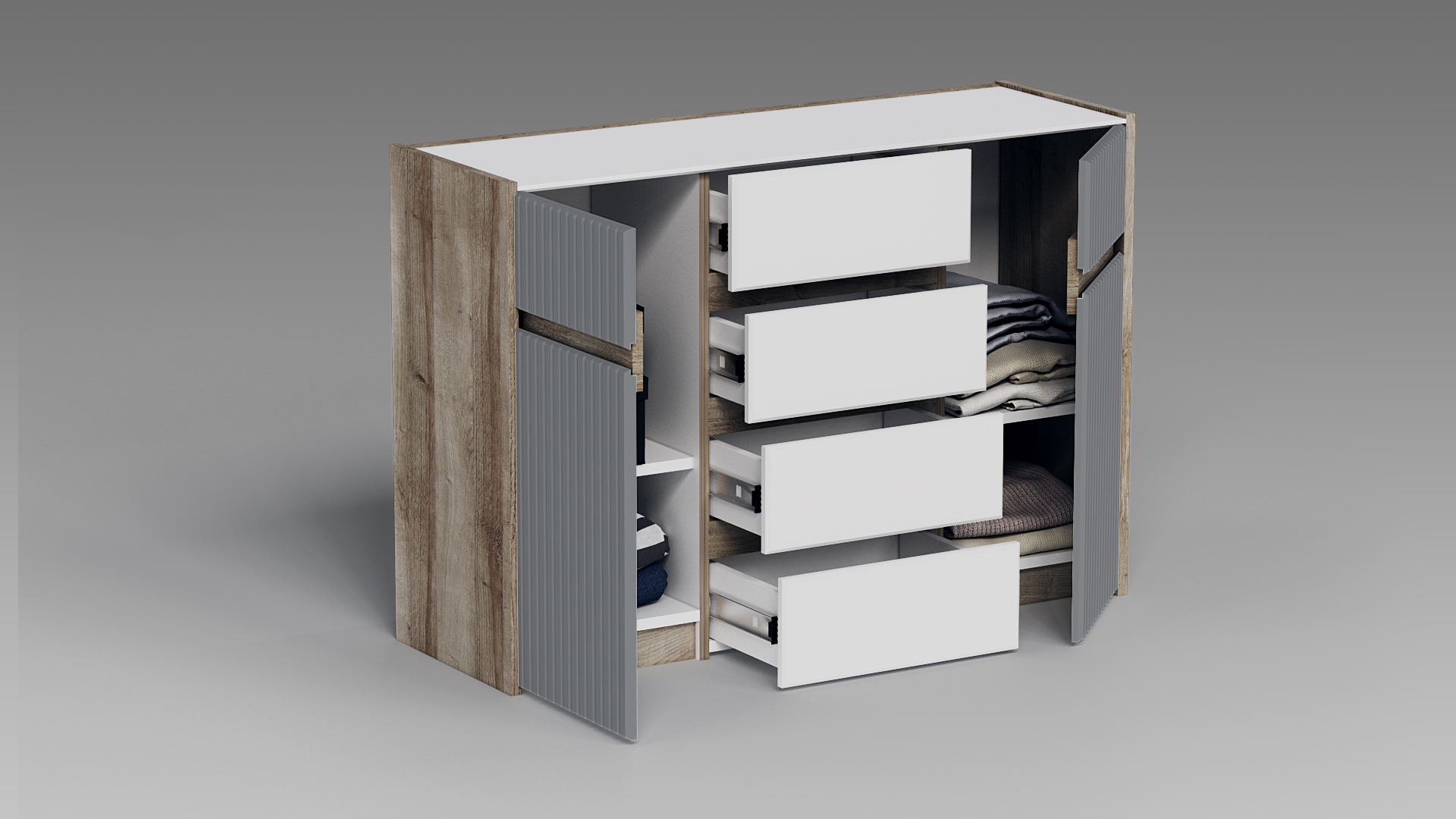 QazNord Комод Лео №13 (QazNord Комод Лео №13 Leo13WHiteGrey Грей&Белый)