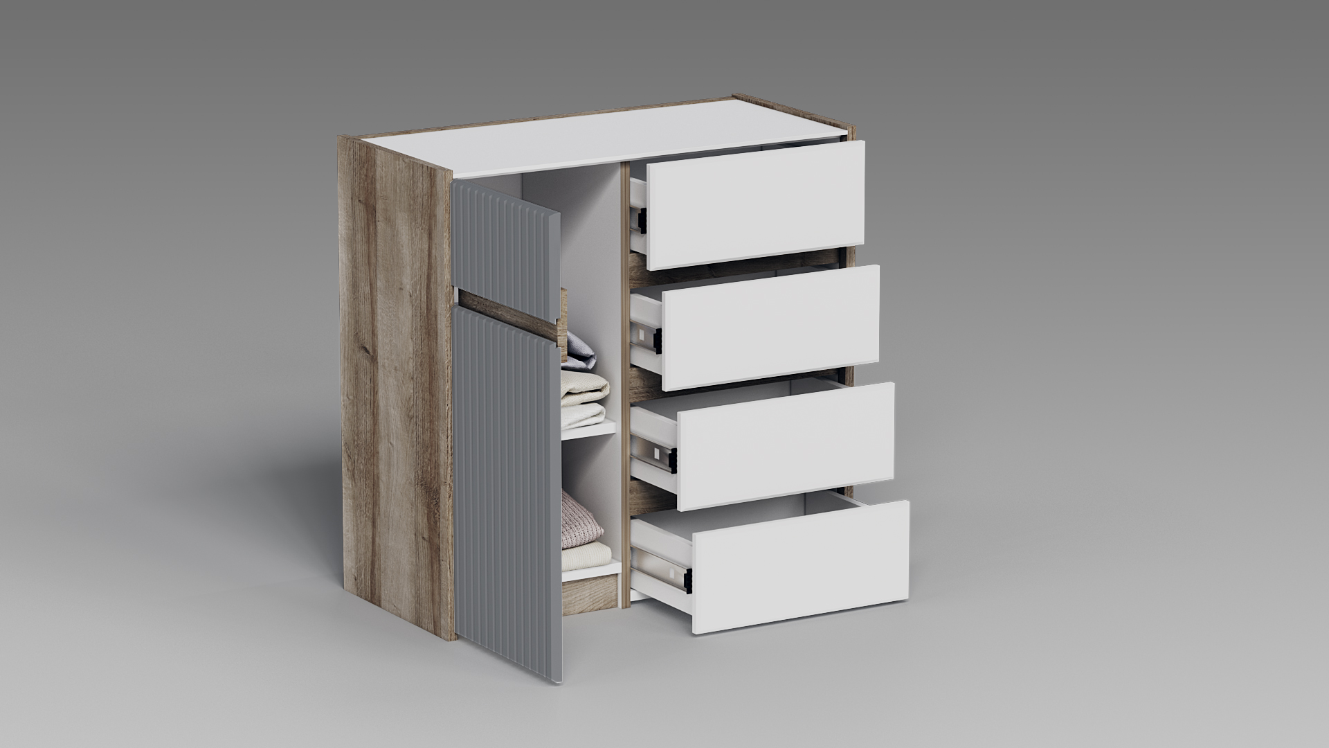 QazNord Комод Лео №14 (QazNord Комод Лео №14 Leo14WHiteGrey Белый&Грей)