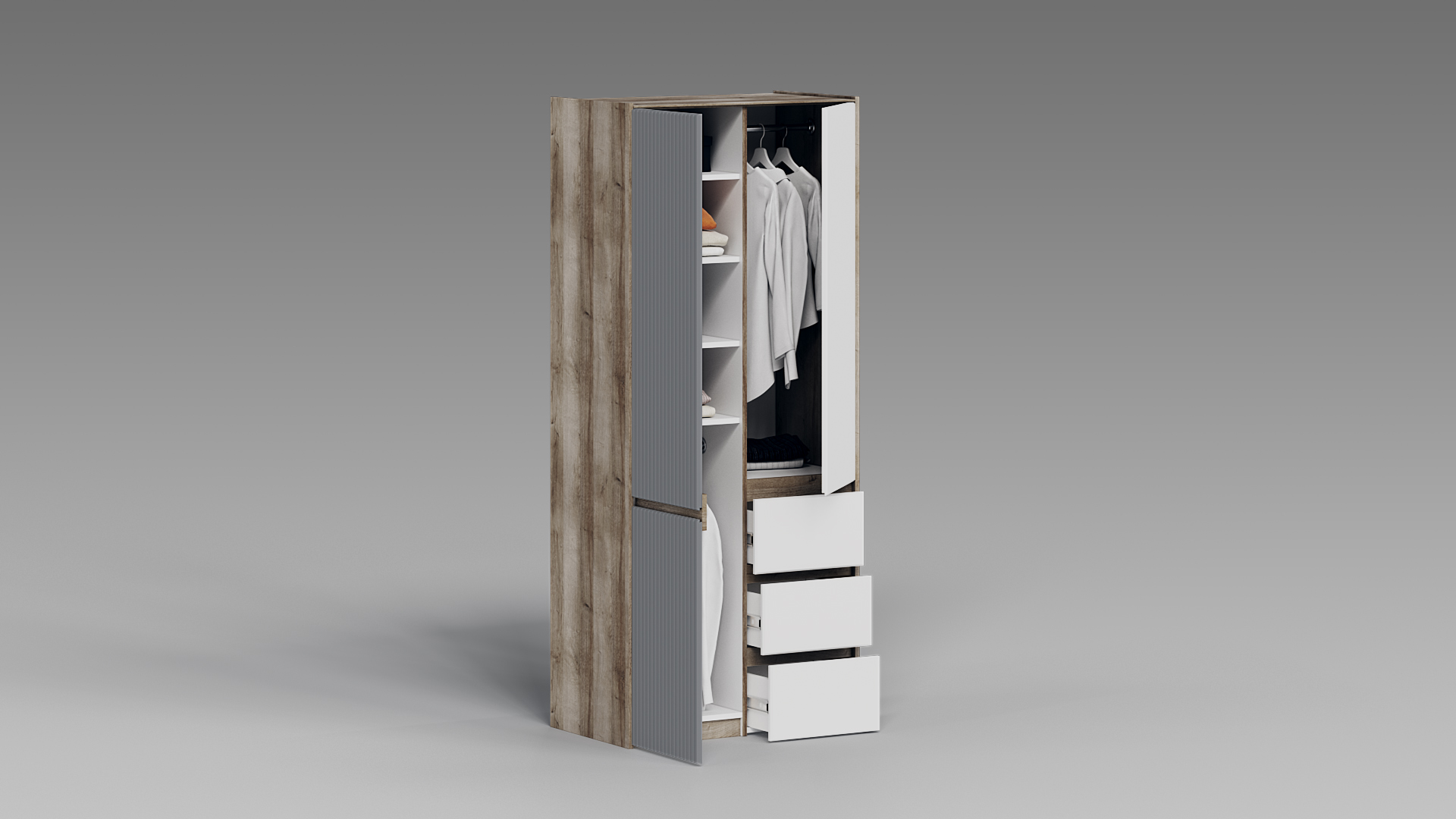 QazNord Шкаф Лео №2 (QazNord Шкаф Лео №2 Leo2WHiteGrey Грей)